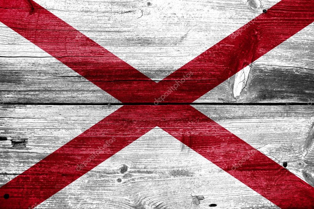 Alabama State Flag painted on old wood plank texture