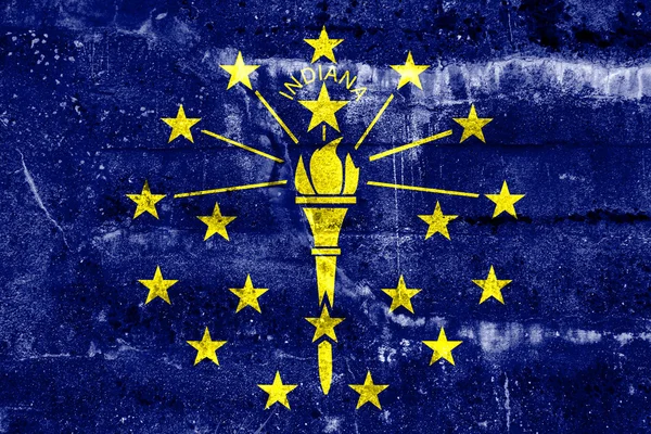 Indiana State Flagge auf Grunge-Wand gemalt — Stockfoto