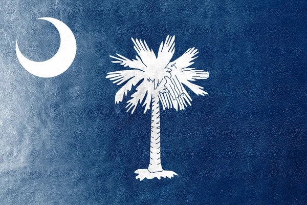 South Carolina State Flagge auf Leder Textur gemalt — Stockfoto