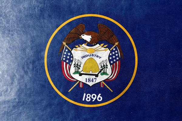 Vlajka státu Utah namalované na kožené textury — Stock fotografie
