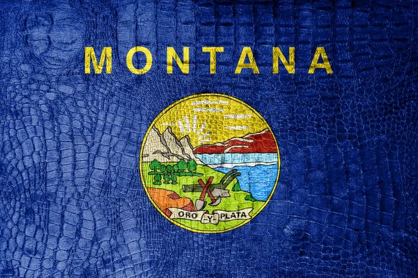 Montana State Flag målad på lyx krokodil konsistens — Stockfoto