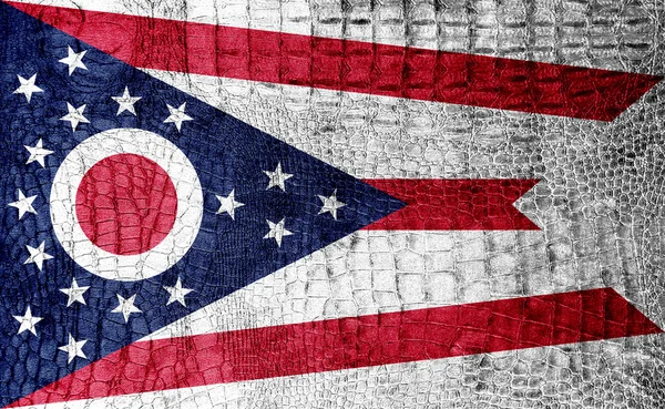 Ohio state flagga målade på lyxiga krokodil konsistens — Stockfoto