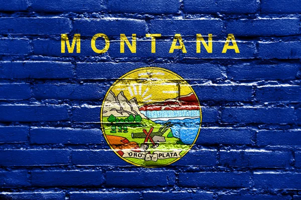 Montana állam lobogója alatt festett, a tégla fal — Stock Fotó