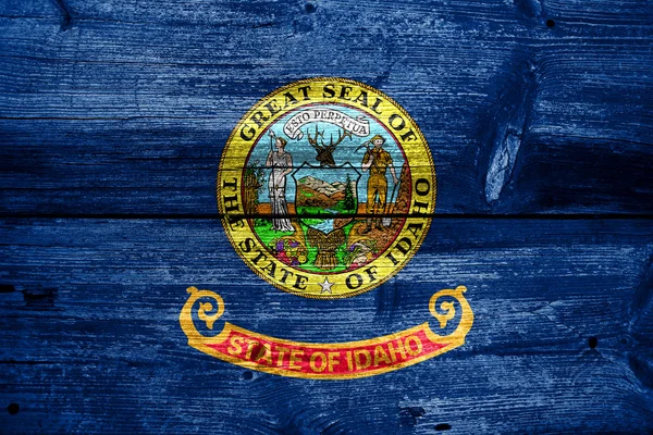 爱达荷州州旗在旧木板纹理上绘制 — 图库照片