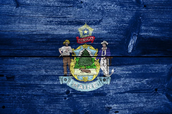 Maine State Flag painted on old wood plank texture — Stock Photo, Image