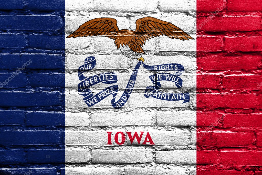 Iowa State Flag painted on brick wall