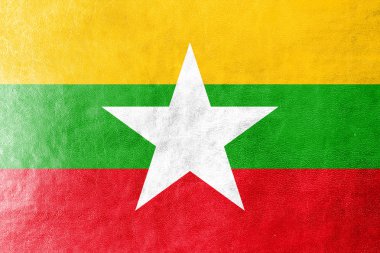 deri dokusu üzerinde boyalı Myanmar bayrağı