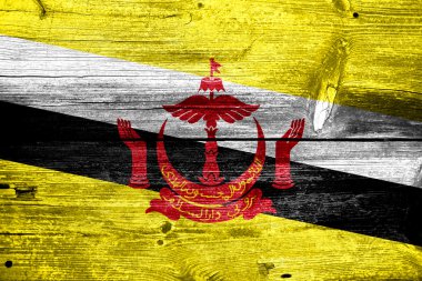 eski ahşap tahta dokusu üzerinde boyalı brunei bayrağı