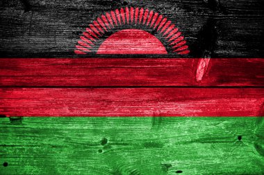 Malavi bayrağı eski ahşap tahta dokusu üzerinde boyalı