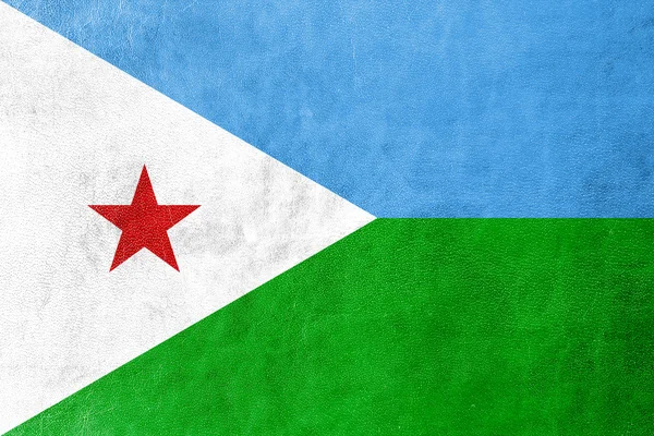 Djibouti Bandeira pintada sobre textura de couro — Fotografia de Stock
