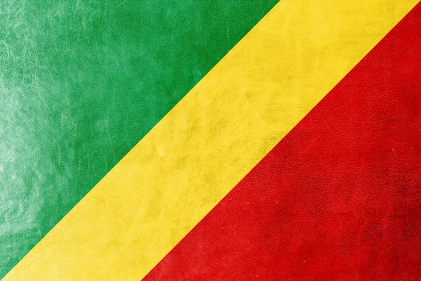 Congo República Bandeira pintada sobre textura de couro — Fotografia de Stock