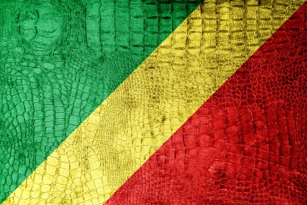 Lüks timsah doku üzerinde boyalı Kongo Cumhuriyeti bayrağı — Stok fotoğraf