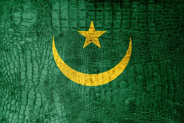 Mauritania Flag painted on luxury crocodile texture — Stock Photo, Image