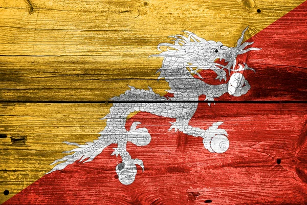 Bandiera del Bhutan dipinta su legno vecchio — Foto Stock