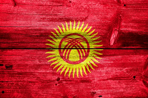 Kyrgyzstan Flagge auf alten Holzplanken bemalt — Stockfoto