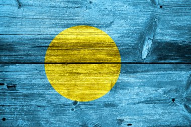 eski ahşap tahta dokusu üzerinde boyalı palau bayrağı