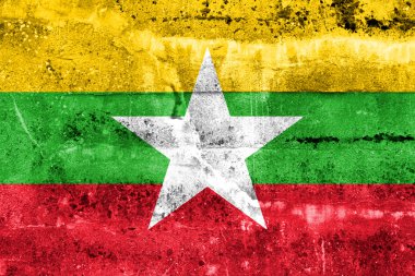 Grunge duvara boyalı Myanmar bayrağı