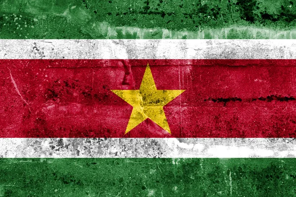 Suriname-Flagge an Grunge-Wand gemalt — Stockfoto