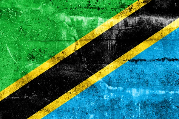 Tansania-Flagge auf Grunge-Wand gemalt — Stockfoto