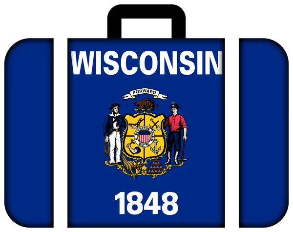 威斯康星州州旗的手提箱 — 图库照片