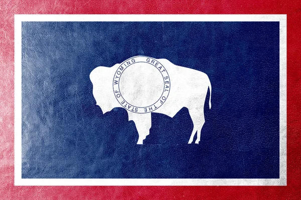 Wyoming State Drapeau peint sur la texture du cuir — Photo