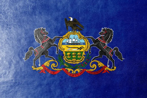 Bandera del Estado de Pensilvania pintado en textura de cuero — Foto de Stock