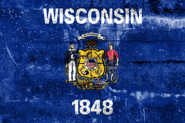 Bandera del estado de Wisconsin pintada en la pared grunge — Foto de Stock