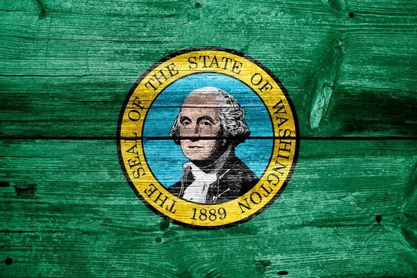 Washington state flagga målade på gamla trä planka konsistens — Stockfoto