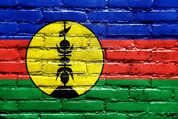 Yeni Kaledonya bayrak tuğla duvara boyalı — Stok fotoğraf