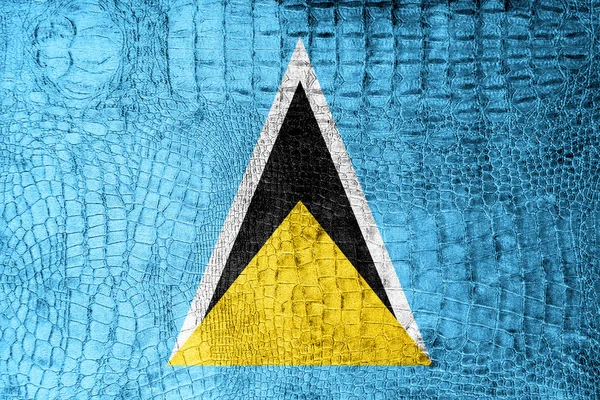 Saint Lucia Flag painted on luxury crocodile texture — Stockfoto