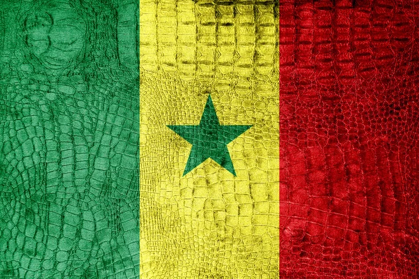 Bandera de Senegal pintada en textura de cocodrilo de lujo — Foto de Stock