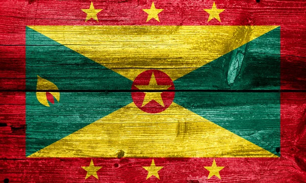 Grenada Flag painted on old wood plank texture — Stock Photo, Image