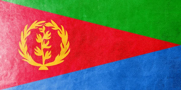 Bandera de Eritrea pintada sobre textura de cuero —  Fotos de Stock