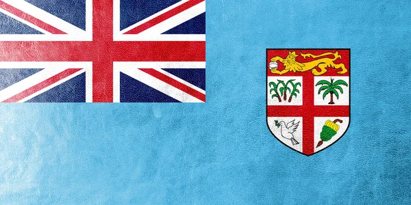 Bandera de Fiji pintada sobre textura de cuero —  Fotos de Stock