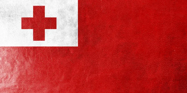 Tonga Flag painted on leather texture — Stock Photo, Image
