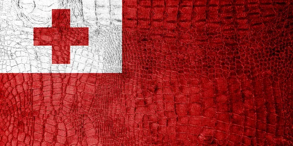 Tonga vlag geschilderd op luxe krokodil textuur — Stockfoto