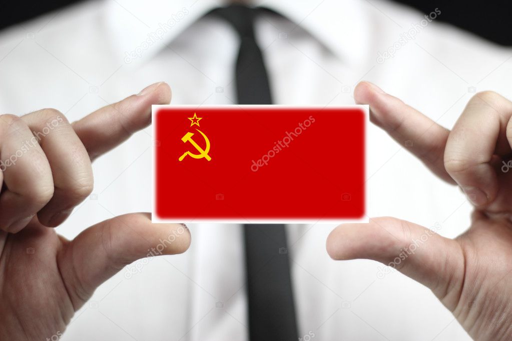 Businessman holding a business card with USSR Flag