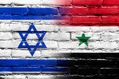 İsrail ve Suriye bayrağı tuğla duvara boyalı