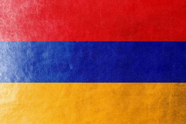 Armenia Flagge auf Leder Textur gemalt — Stockfoto
