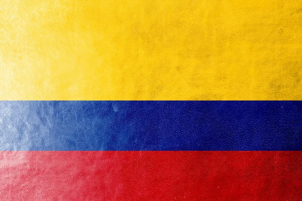 Colombia flaggan målad på läder texture — Stockfoto