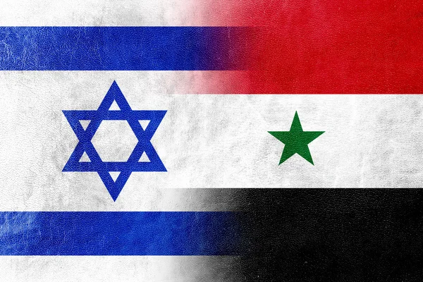 Izrael a Sýrie vlajka na kožené textury — Stock fotografie