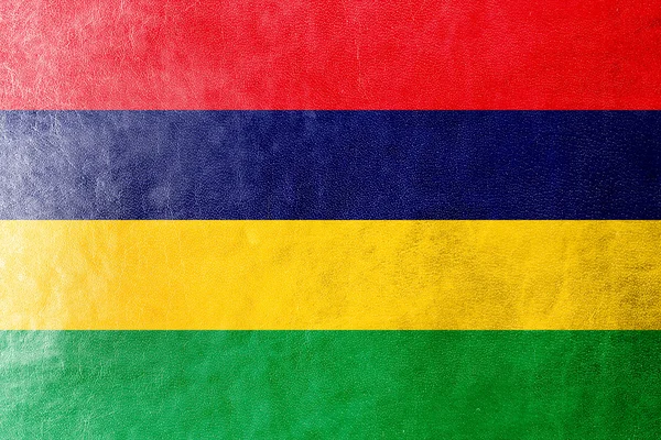 Mauritius Flag painted on leather texture — Stock Photo, Image