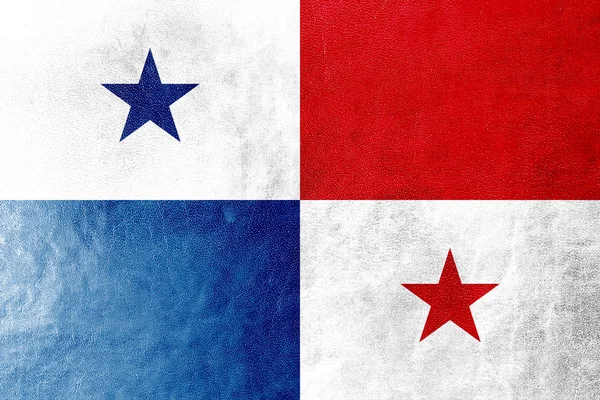 Bandiera Panama dipinta su texture in pelle — Foto Stock