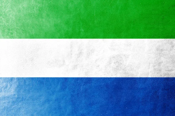 Флаг Сьерра-Леоне окрашен в кожаную текстуру — стоковое фото
