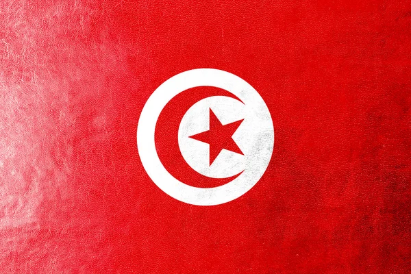 Tunisie Drapeau peint sur texture de cuir — Photo