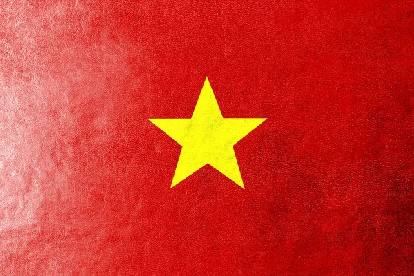 Bandeira do Vietnã pintada sobre textura de couro — Fotografia de Stock