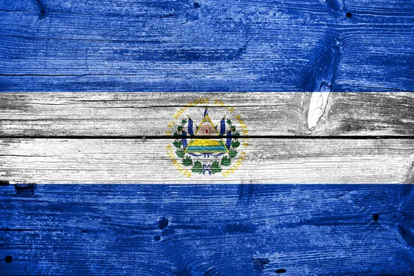 El Salvador Bandera pintada sobre madera vieja textura de tablón —  Fotos de Stock