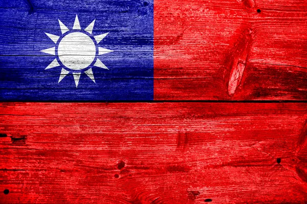 Taiwan Flag painted on old wood plank texture — Stock Photo, Image