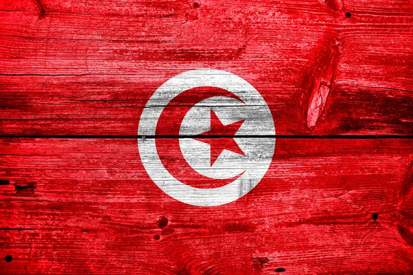 Tunísia Bandeira pintada em madeira velha prancha textura — Fotografia de Stock