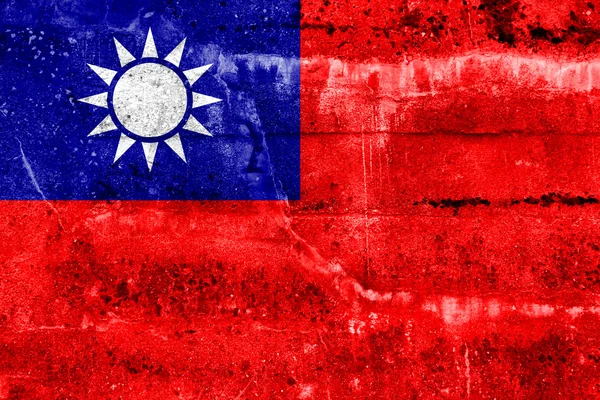 Taiwan-Flagge auf Grunge-Wand gemalt — Stockfoto